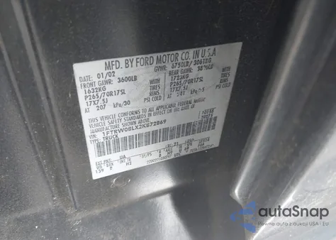 2002 Ford F-150 Lariat/Xlt из США, поврежденный, VIN 1FTRW08LX2KB72869